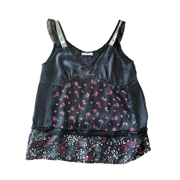 Zara Tops - Zara Womens Small Floral Silk Polka Dot Sexy Sleeveless Lace Trim Top